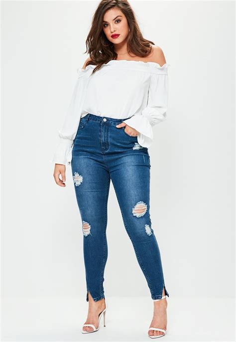 Missguided Plus Size Blue Sinner High Waisted Twisted Seam Jeans High Waisted Jeans Outfit