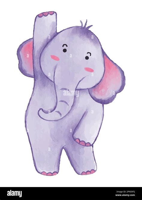 Elephant Watercolor Paint Design Cute Animal Cartoon Character