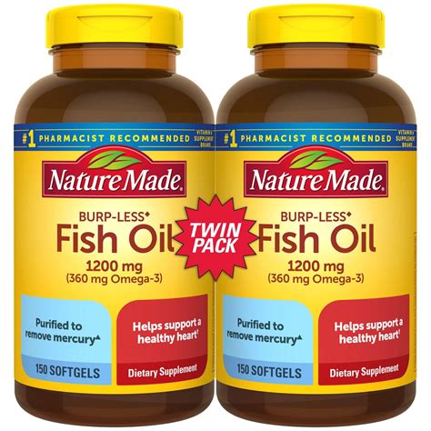 Nature Made Burp Less Fish Oil 1200 Mg Softgels For Heart Health 150