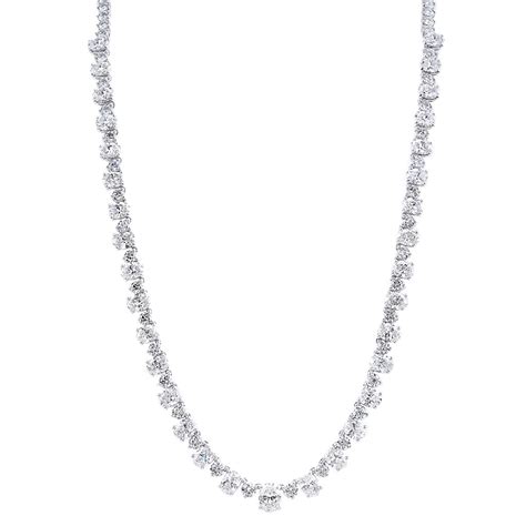 Oval And Round Alternating Diamond Tennis Necklace In White Gold New