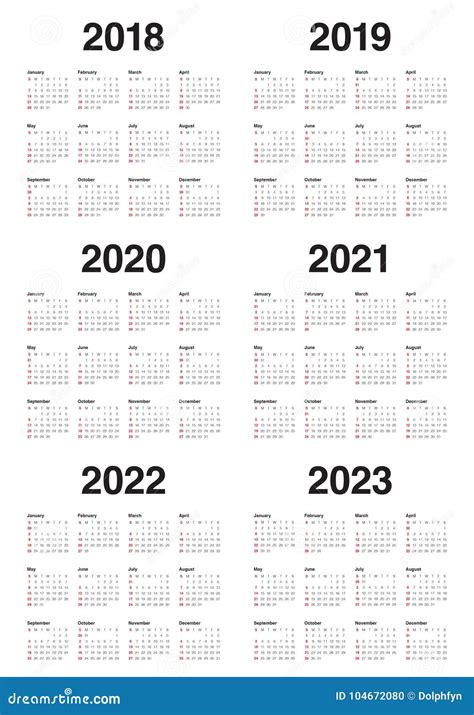 Year 2018 2019 2020 2021 2022 2023 Calendar Vector