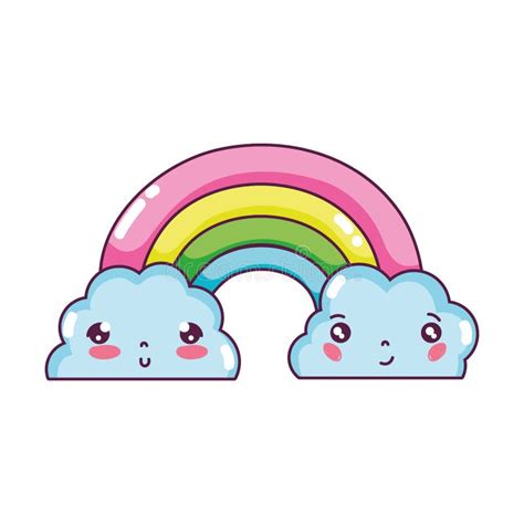 Arco Iris De Kawaii Y Tiempo Lindos De Las Nubes Ilustración Del Vector