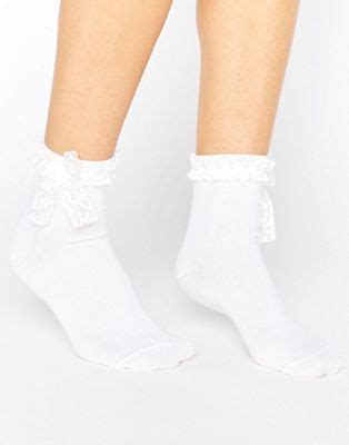 Asos Asos Bow Lace Trim Ankle Socks