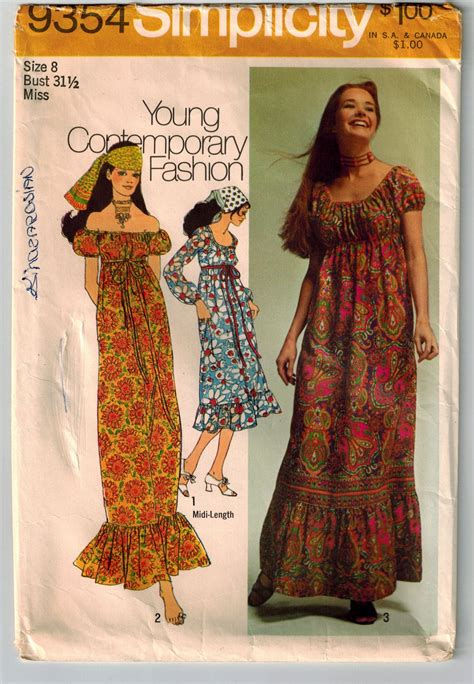 Vintage 70s Boho Peasant Dress Sewing Pattern Two Lengths On Etsy
