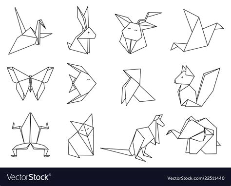 Origami Animals Set Geometric Polygon Cartoons Vector Image