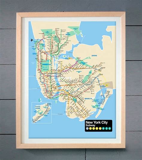 New York City Subway Metro Map Manhattan Art Print Brooklyn Etsy