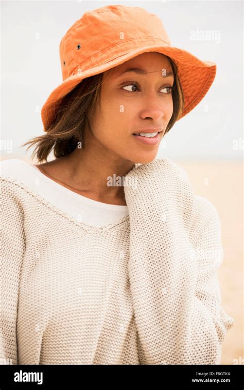 African American Woman At Beach Stock Photo Alamy