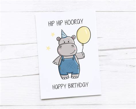 Happy Birthday Card Hippo Hip Hip Hooray Etsy