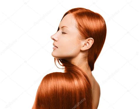 moda piękny portret kobiety z piękne długie czerwone lśniące włosy — zdjęcie stockowe © koji6aca