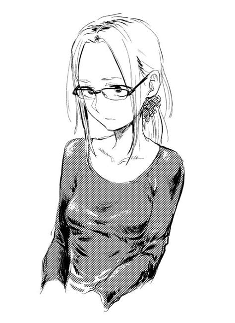 safebooru 1girl breasts character request closed mouth commentary request glasses greyscale