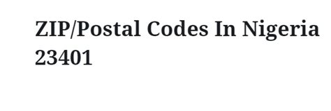 These greatly facilitated the delivery of mail, and were eventually adopted by most of the countries of the world. ZIP/Postal Codes In Nigeria 23401 - La-Job Portal