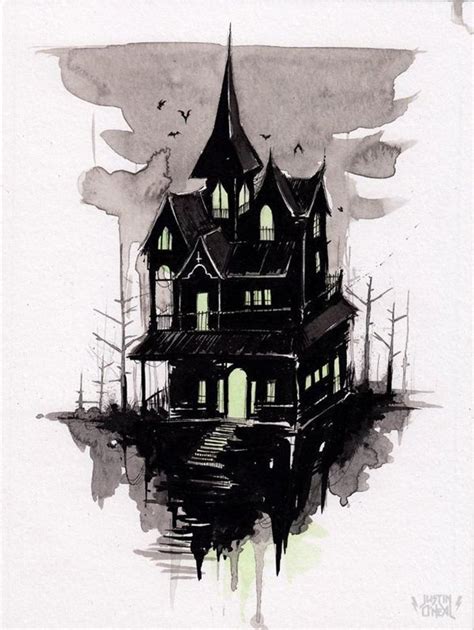 The House Fine Art Print 6x8 Etsy Haunted House Tattoo Haunted House Drawing Spooky House
