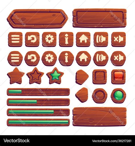 Wooden Buttons For Ui Game Gui Elements Royalty Free Vector