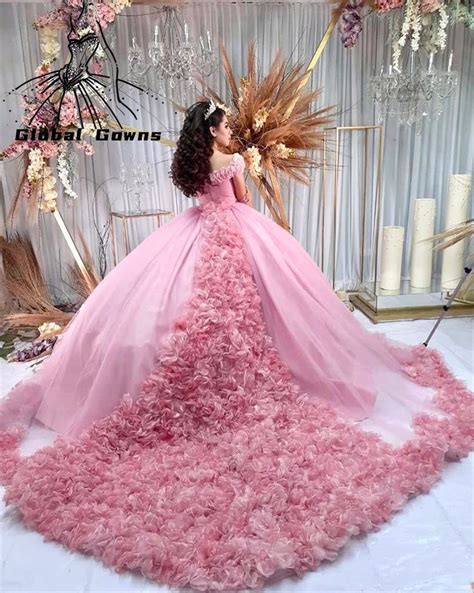 Cinderella Pink Ball Gown Quinceanera Dresses Ruffles Formal Prom