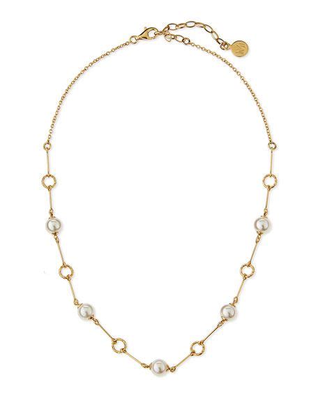 Majorica Pearl Station Gold Vermeil Necklace Necklace Gold Gold Vermeil