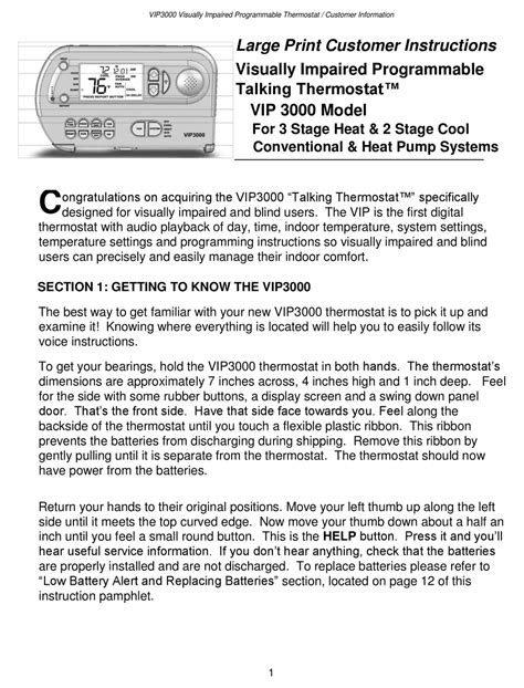 Talking Thermostats Vip 3000 Instruction Manual Pdf Download Manualslib