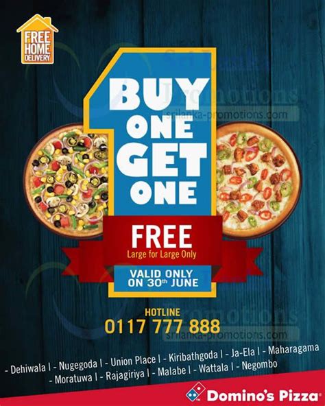 Dominos Pizza Buy 1 Get 1 Free One Day Promo 30 Jun 2014 Sri Lanka