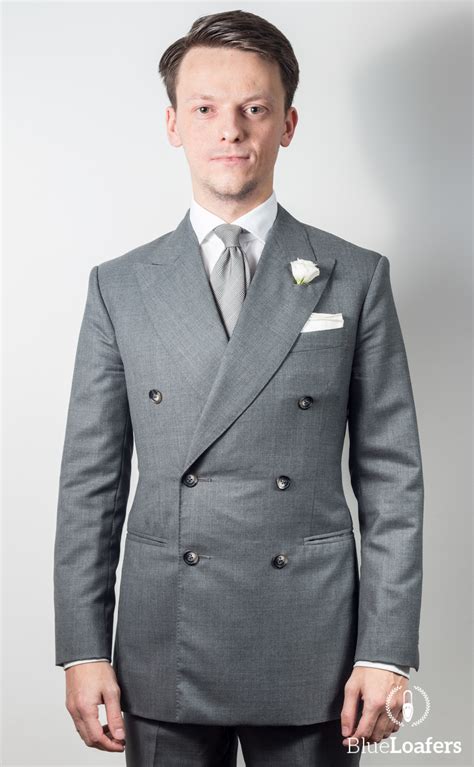 Grey Double Breasted Suit Wedding Blue Loafers