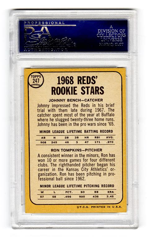 Bench truly busted on to the mlb scene in 1970 when he led the league with 45 homeruns and 148 rbis on his way to becoming the. Lot Detail - 1968 Topps Johnny Bench Signed Rookie Card ...