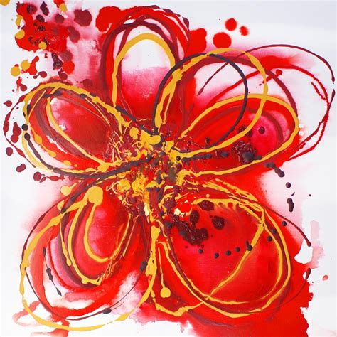 Irena Orlov Red Abstract Flower Original Paintings Acrylic Red