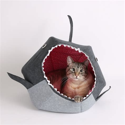 Great White Shark Cat Ball Cat Bed A Funny Pet Bed By Thecatball