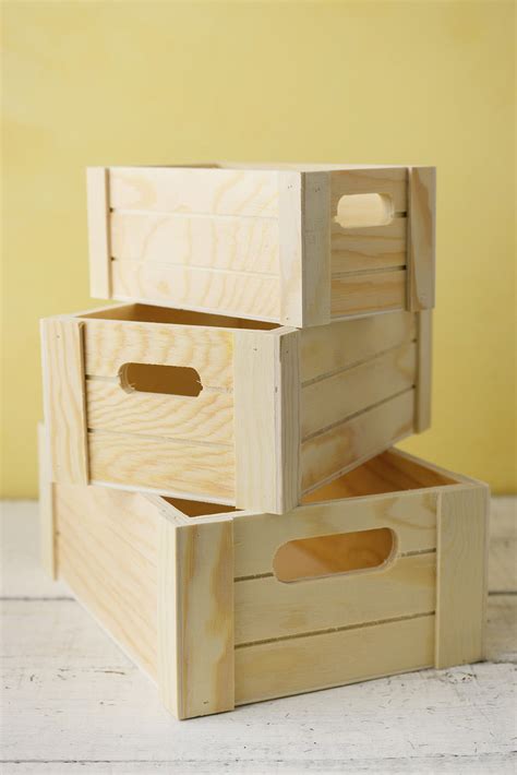 3 Small Wood Crates With Handles