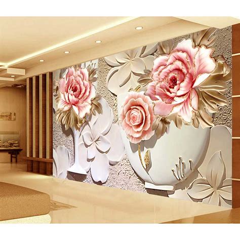Wholesale Hd 3d Pink Rose Flowers Mural Paper Customized Non Woven