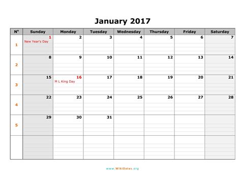 January 2017 Calendar