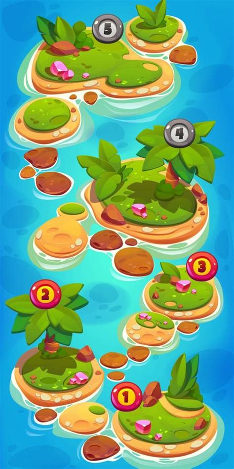 Game Ui Level Map Islands In Ocean With Crystals 12746764 Vector Art At