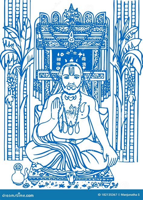 Sketch Of Lord Sri Raghavendra Swamy Or Guru Rayaru Outline Vector