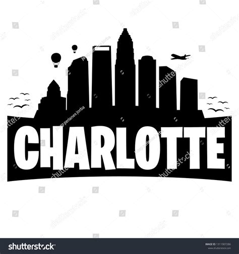 Vektor Stok Charlotte North Carolina City Skyline Silhouette Tanpa