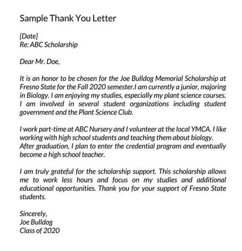 Scholarship Thank You Letter Template Word