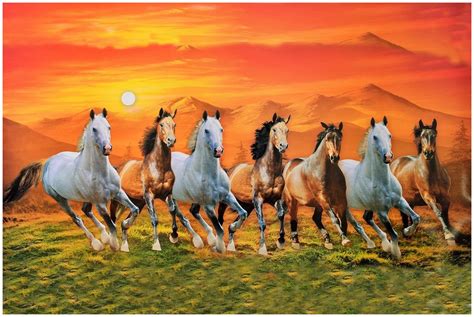 Buy Wallpics Seven Lucky Running Horses Vastu Wallpapers Fully