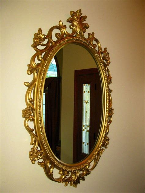 Large Homco Wall Mirror Vintage Oval 29x19 Gold Frame Etsy Mirror