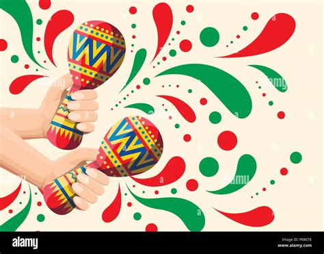 Vector Illustration Of Hand Holds Colorful Maracas Pair Maracas Flat