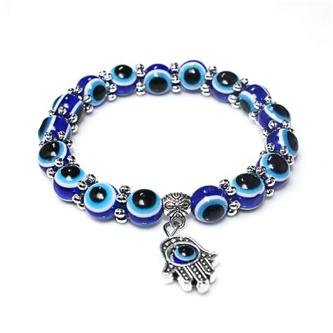 Yesucan Vintage Lucky Bracelets Hot Devils Blue Eyes Beads Fatima Hand Bracelet Blue Color