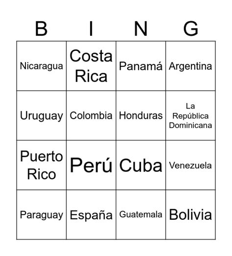 21 Spanish Speaking Countries And Capitals Bingo Card