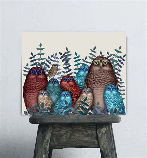 Owl Wall Art Electric Owls Red And Blue Owl Home Decor Etsy Owl