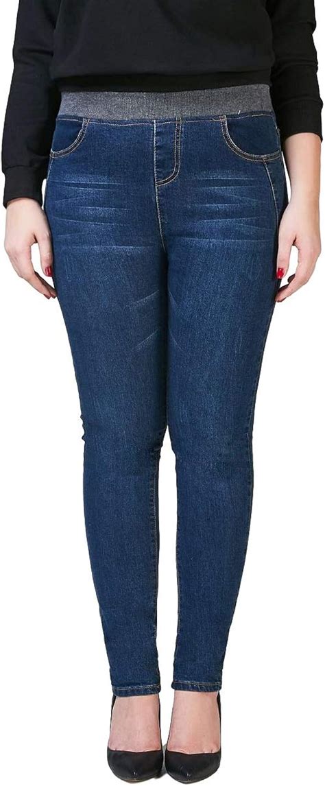 lazutom women s winter elastic waist fleece lined jeans warm thick slim fit fleece lined skinny