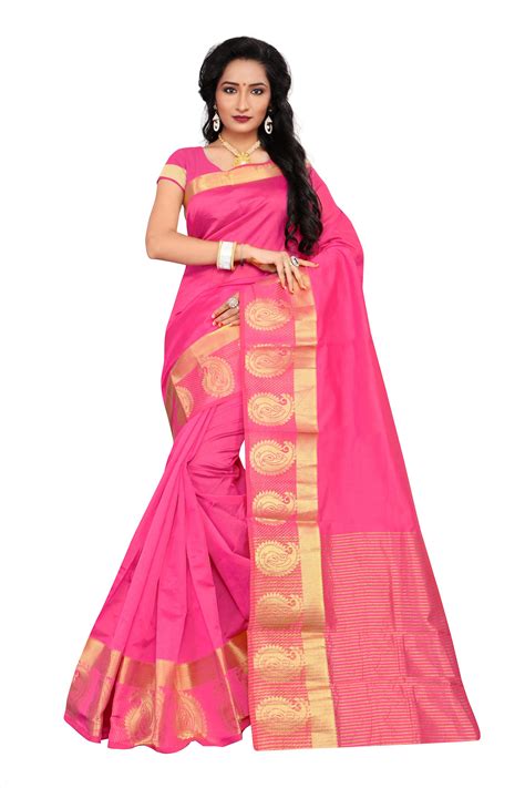 buy fabwomen sarees zari work pink and pink coloured kanjeevaram silk fashion party wear women s