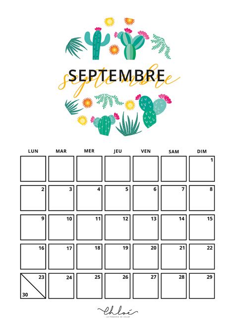 Calendrier Septembre Kit à Imprimer Lifestyle La Penderie De Chloé