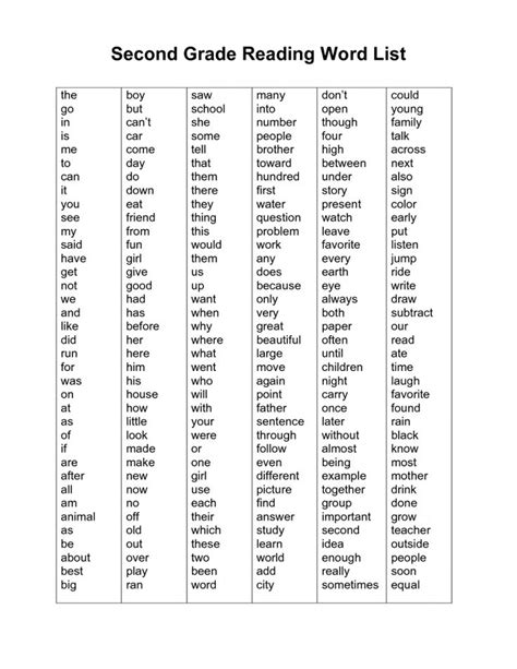 High Frequency Words 4th Grade