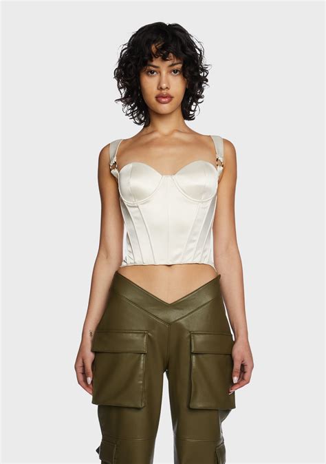 Poster Grl Structured Satin Bustier Top Off White Dolls Kill