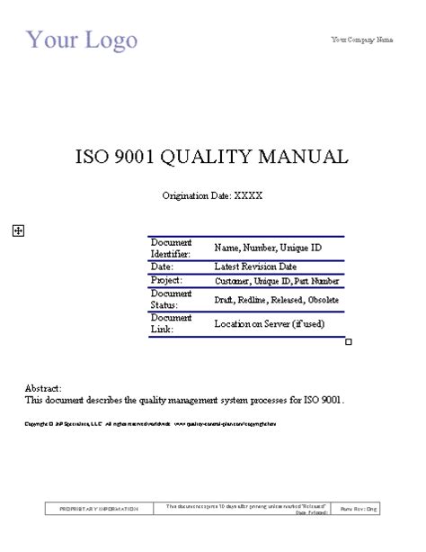Free Quality Control Manual Template Master Template