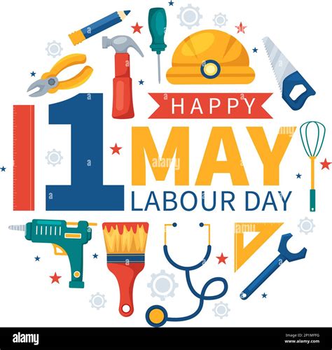 Happy Labor Day on 1 May Illustration with Different Professions and