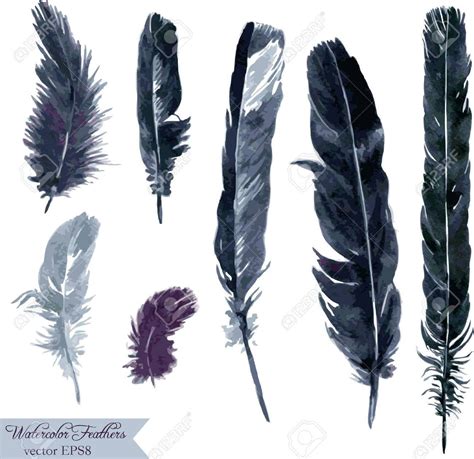 Set Of Plumes Watercolor Drawing Feathers Hand Drawn Vector