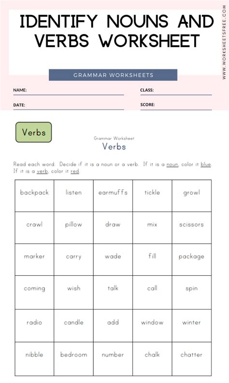 Identify Nouns And Verbs Worksheet 10 Second Grade Verb Worksheets