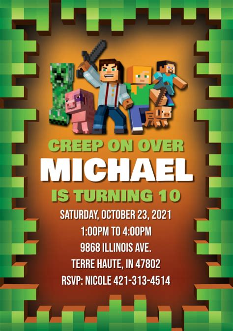 Minecraft Birthday Invitation Template Postermywall