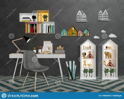 3d Render Of Study Room Stock Illustration Illustration Of Bedroom