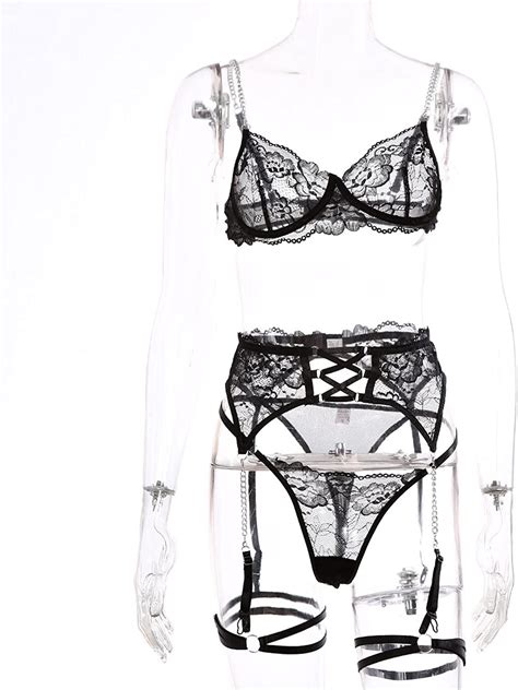 Mnhhatv Women Floral Lace Embroidered Sexy Lingerie Set Two